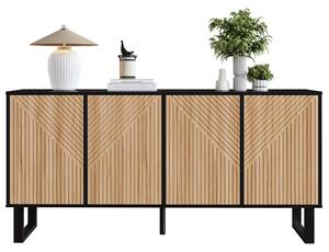 Fortuna Lai Moderní, minimalistická komoda, kontrastní design v černém dřevěném dezénu, 3D pruhovaný čelní panel, extra velký úložný prostor, vhodná do vstupní haly a obývacího pokoje
