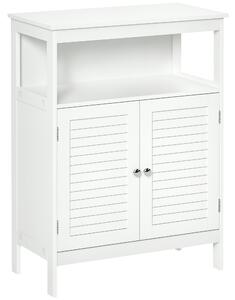 Kleankin koupelnová skříňka s 2 žaluziovými dveřmi a otevřenou policí, velký úložný prostor, moderní design 60x30x81,6 cm bílá | Aosom