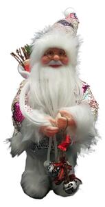 Vánoční dekorace, zpívající a tančící Santa Claus držící zvonky a nosící dárky na zádech, 36cm