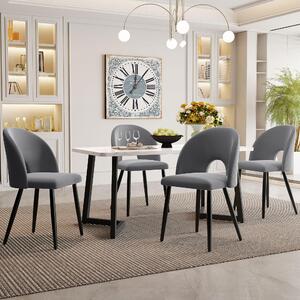 Fortuna Lai – jídelní set (stůl 117×68 cm a 4 židle). Obdélníkový jídelní stůl, moderní sada do kuchyně. Sametové jídelní židle s diamantovým vzorem, nastavitelné nohy, šedý samet, černé nohy stolu