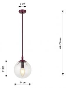 Lustr na lanku COSMO 1xE14/10W/230V pr. 14 cm červená/čirá