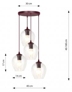 Lustr na lanku ISTAR 4xE27/15W/230V pr. 40 cm červená/čirá