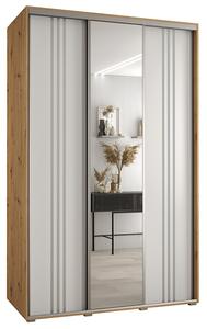 Šatní skříň s posuvnými dveřmi a zrcadlem DAVOS 7, 160cm | DUB Artisan / bílá / stříbrné