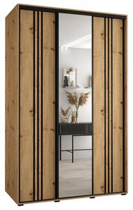 Šatní skříň s posuvnými dveřmi a zrcadlem DAVOS 7, 160cm | DUB Artisan / černé pojezdy