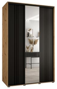 Šatní skříň s posuvnými dveřmi a zrcadlem DAVOS 7, 160cm | DUB Artisan / černá / černé