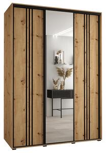 Šatní skříň s posuvnými dveřmi a zrcadlem DAVOS 7, 170cm | DUB Artisan / černé pojezdy