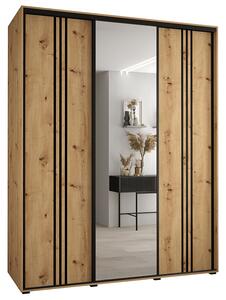Šatní skříň s posuvnými dveřmi a zrcadlem DAVOS 7, 190cm | DUB Artisan / černé pojezdy
