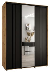 Šatní skříň s posuvnými dveřmi a zrcadlem DAVOS 7, 170cm | DUB Artisan / černá / černé