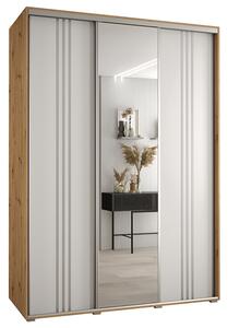 Šatní skříň s posuvnými dveřmi a zrcadlem DAVOS 7, 180cm | DUB Artisan / bílá / stříbrné