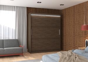 Posuvná skříň s LED osvětlením 180 cm DAFRIA - tmavě hnědá