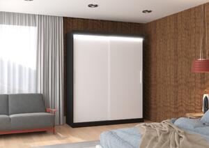 Posuvná skříň s LED osvětlením 180 cm DAFRIA - černá / bílá
