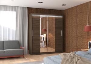 Šatní skříň se zrcadlem a LED osvětlením 180 cm EAFRA - tmavě hnědá