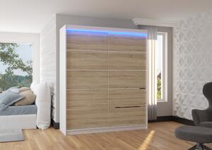 Skříň s posuvnými dveřmi a LED osvětlením 180 cm NABNA - bílá / dub sonoma
