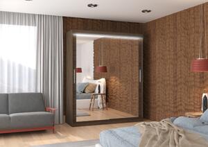Zrcadlová skříň 180 cm s LED osvětlením WAFLIA - tmavě hnědá