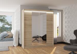 Šatní skříň se zrcadlem 180 cm a LED osvětlením DALRIS - dub sonoma