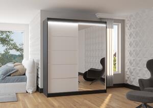 Zrcadlová skříň 180 cm s LED osvětlením GAMRIS - černá / bílá