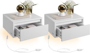 SONGMICS Sada 2 ks závěsných nočních stolků Vasagle Drawer s LED osvětlením bílá