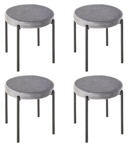 HOMCOM Set 4 stohovatelných jídelních židlí, kuchyňské barové židle s polstrovaným sedákem, sametový vzhled, kovová šedá 41,5 x 41,5 x 46 cm | Aosom