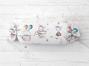 Biante Dětský polštář válec bonbon Sandra SA-372 Myšky a konvičky na bílém 15x40 cm