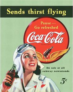Plechová cedule Coca Cola Sends thirst flying 32 cm x 40 cm