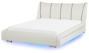 Bílá kožená LED postel 140 x 200 cm NANTES