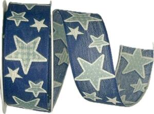 Stuha vánoční bavlněná BLUE STARS modrá 25mm x 2m (8,-Kč/m)
