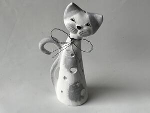 Kočka na svíčku střední šedá mramorová Keramika Andreas