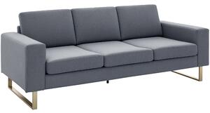 HOMCOM Třísedadlová pohovka - Textilní pohovka se třemi polštáři a opěrkami, vzhled lnu, pro ložnici 200 x 82 x 78 cm Tmavě šedá | Aosom