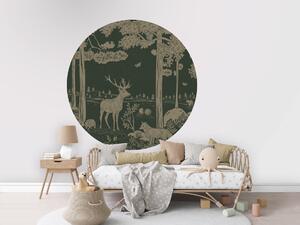 FUGU Samolepicí kruh Lesní zvířata zelená vintage – Monochrome Forest Green Vintage Rozměr: kruh 40 cm