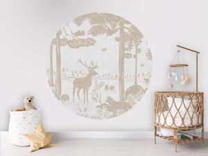 FUGU Samolepicí kruh Lesní zvířata bílá vintage – Monochrome Forest White Vintage Rozměr: kruh 60 cm