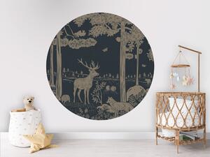 FUGU Samolepicí kruh Lesní zvířata modrá vintage – Monochrome Forest Blue Vintage Rozměr: kruh 60 cm