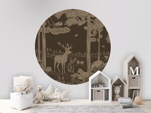 FUGU Kruhová dekorace Lesní zvířata hnědá vintage – Monochrome Forest Brown Vintage Rozměr: kruh 40 cm