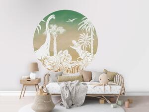 FUGU Samolepicí kruh Dinosauři zelená obloha – Monochrome Dino Green Sky Rozměr: kruh 40 cm