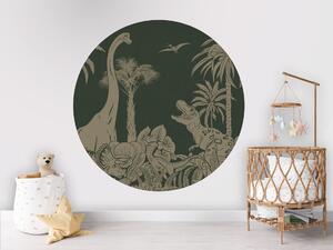 FUGU Kruhová dekorace Dinosauři zelená vintage – Monochrome Dino Green Vintage Rozměr: kruh 40 cm