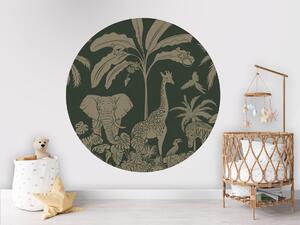 FUGU Kruhová dekorace Safari zvířata zelená vintage – Monochrome Jungle Green Vintage Rozměr: kruh 40 cm