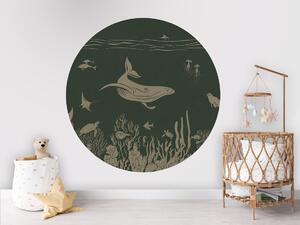 FUGU Kruhová dekorace oceán velryba tmavě zelená vintage – Monochrome Sea Green Vintage Rozměr: kruh 40 cm