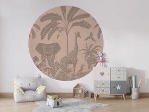 FUGU Kruhová dekorace safari zvířata béžovo-růžová vintage – Monochrome Jungle Pink Vintage Rozměr: kruh 60 cm