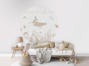 FUGU Kruhová dekorace oceán velryba světlá béžová vintage – Monochrome Sea White Vintage Rozměr: kruh 40 cm
