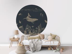 FUGU Kruhová dekorace oceán velryba tmavě modrá vintage – Monochrome Sea Blue Vintage Rozměr: kruh 40 cm