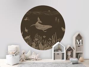FUGU Kruhová dekorace oceán velryba hnědá vintage – Monochrome Sea Brown Vintage Rozměr: kruh 90 cm