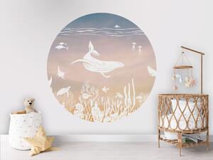 FUGU Kruhová dekorace oceán velryba modro-růžová – Monochrome Sea Aqua Pink Rozměr: kruh 40 cm