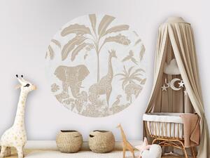 FUGU Kruhová dekorace safari zvířata světlá béžová vintage – Monochrome Jungle White Vintage Rozměr: kruh 90 cm