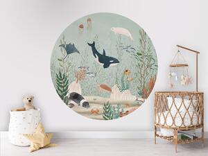 FUGU Kruhová tapeta Podmořský svět s velrybou – Kelp Forest Rozměr: kruh 40 cm