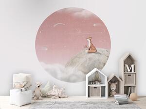 FUGU Kruhová tapeta Kouzelná noc na měsíci – Fox on the Moon Pink Rozměr: kruh 40 cm