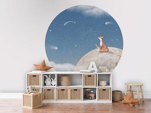FUGU Kruhová tapeta Noční obloha s liškou – Fox on the Moon Blue Rozměr: kruh 60 cm