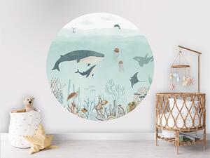 FUGU Samolepicí kruh Podmořský svět velryb – Sensational Sea Blue Rozměr: kruh 90 cm