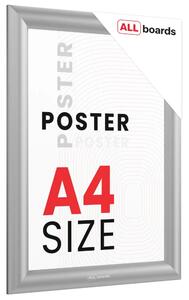 Plakátový rám A4 – Uzamykatelný stříbrný Klip rám FRAME_A4S