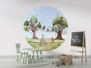 FUGU Kruhová dekorace Zvířátka v domečcích na stromě – Treehouse Party Rozměr: kruh 90 cm