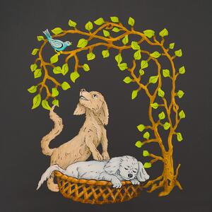 AMADEA Dřevěná dekorace psi, barevná dekorace k zavěšení, velikost 21 cm