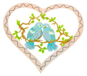 AMADEA Dřevěná dekorace srdce s ptáčky, barevná dekorace k zavěšení, velikost 16 cm